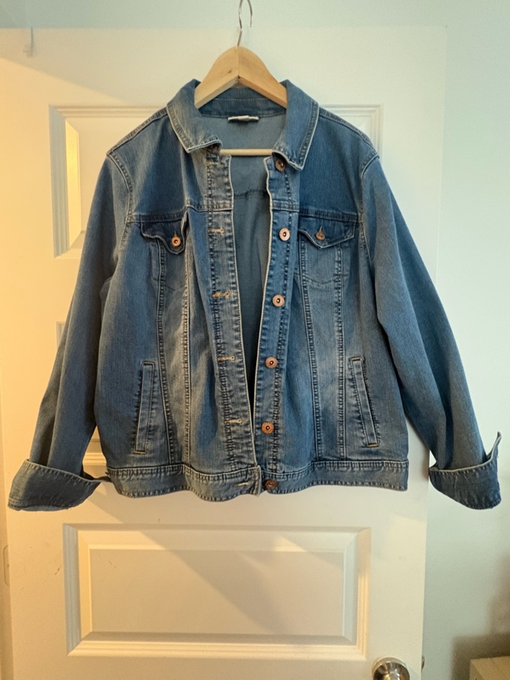 Style & Co. Womens Blue Denim Button-Front Jacket